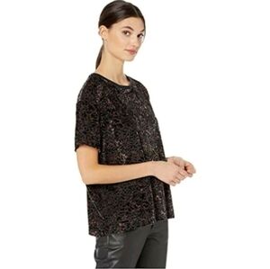 FREE PEOPLE Teddy Tee Cheetah Combo Oversized Loose Fit Velvet Tee sz Xs